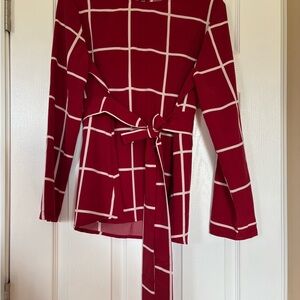 SHEIN Red Grid Long Sleeve Top